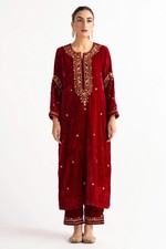 Red Color velvet embroidered Kurta with salwar