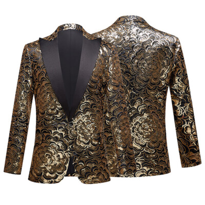 Men Glitter Sequin Dress Jacket Suit Blazer Coat Peak Lapel Top Showman Costume