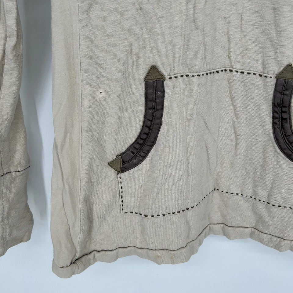 Miss Me Sweater Womens Small Beige Floral Print Hoodie Pullover V-Neck - Image 3 of 4