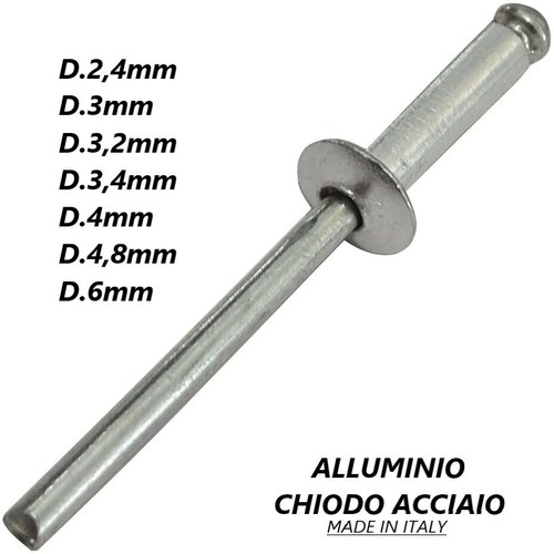 SKIR'CO 500 Pezzi Rivetti Ciechi In Alluminio 3,2 X 10 Mm Mandrino Acciaio Pop - Foto 4
