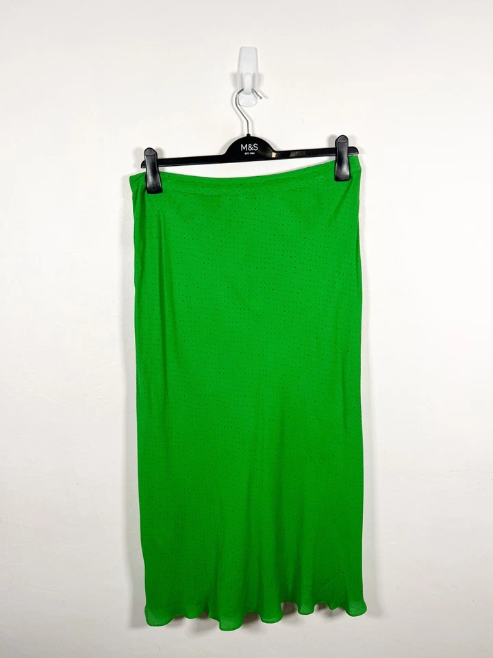 Whistles Skirt Size 14 Green Midi Maxi Micro Spot Buttoned Long Spotty Polka Dot - Image 2 of 4