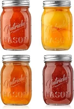NutriChef NCMSJ4 Mason 16oz DIY Magnetic Spice Jar Glass Container with Lid