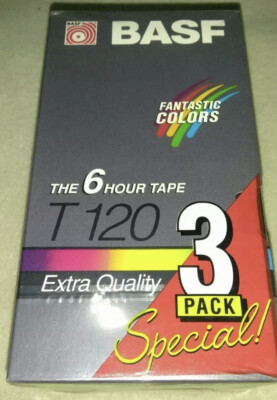 New Sealed 3 BASF Blank VHS Tape Pack Standard 6 Hours T120 Extra Quality VCR