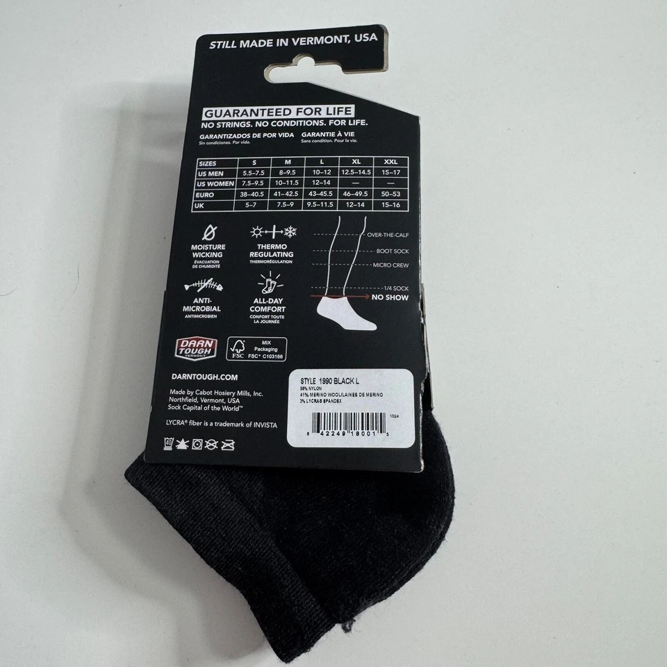 NWT DARN TOUGH Hike Trek Merino Wool Black 1990 Large - Image 3 of 3