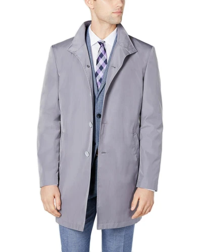Calvin Klein Mens Slim Fit Mid-Length Raincoat Silver Rain Coat, 42 SHORT - Picture 1 of 2