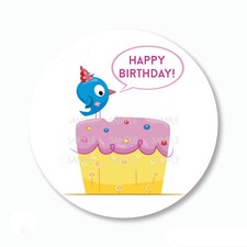 30 Happy Birthday Birdie Cupcake Scrapbook Stickers 1.5" Round Envelope Seals