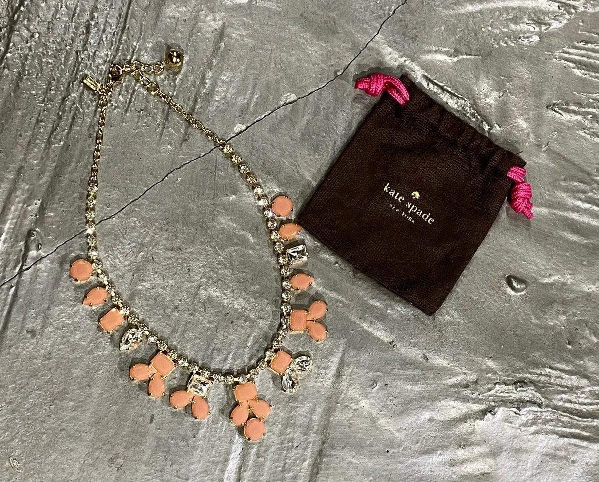 KATE SPADE Rhinestone Crystal Peach Stone Statement Gold Floral