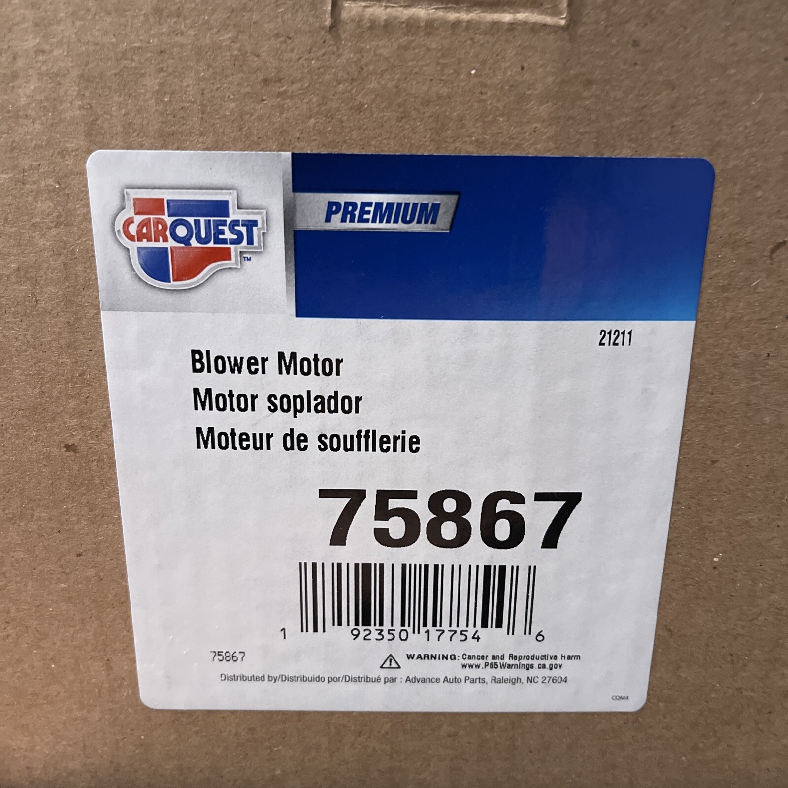 Carquest Premium Flanged Vented CCW Blower Motor w/ Wheel Part 75867