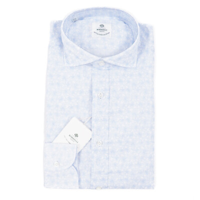 Luigi Borrelli Sky Blue Floral Print Lightweight Cotton Shirt 15 (Eu 38) NWT