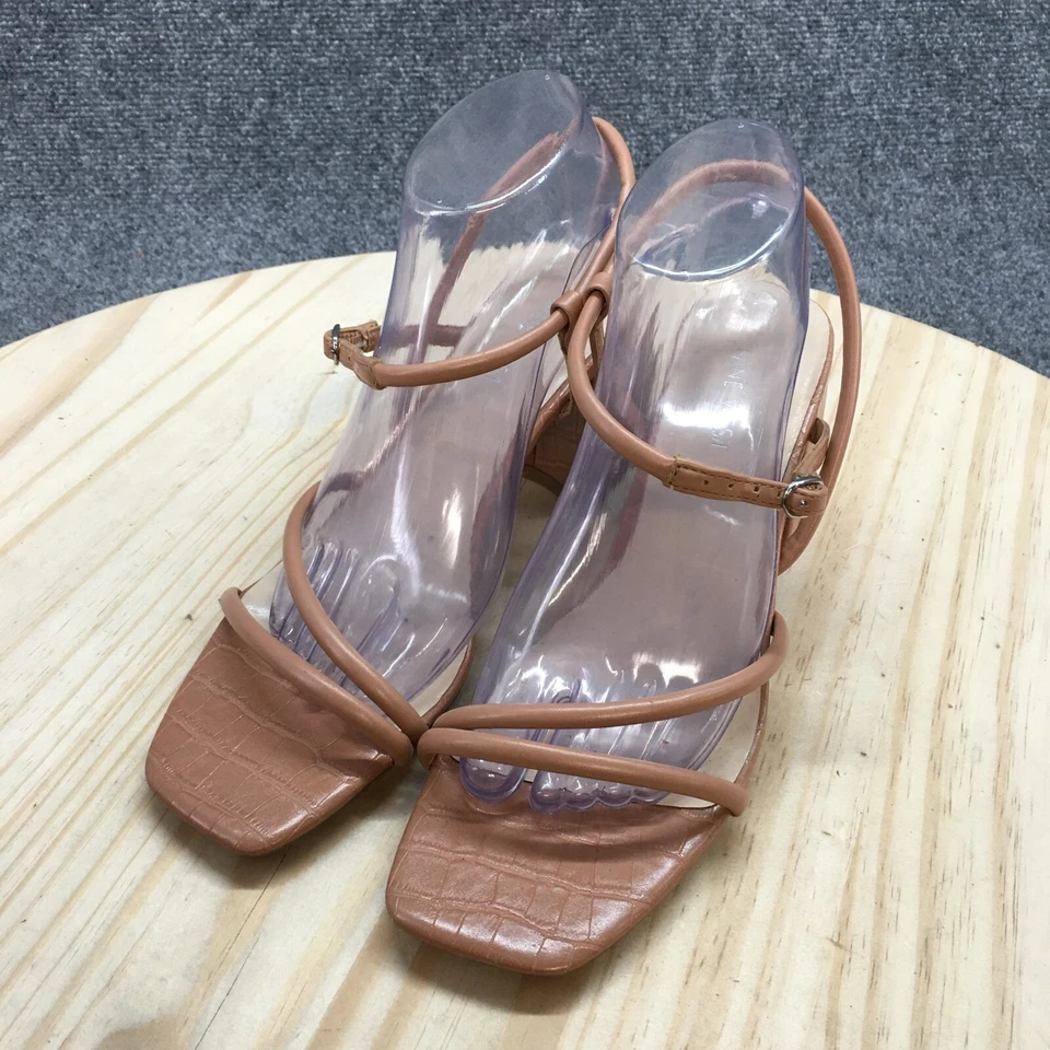 Sandalias Nine West para mujer 9 M gris con tiras con cordones beige imitación cuero tacones Foto 3 de 4