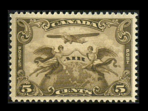 C1 CANADA Airmail 5c Olive Brown ALLEGORY OF FLIGHT VF MNH $27 SEE PHOTOS L-660