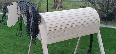 Holzpferd Voltigierpferd Holzpony Pferd Pony Flecht-Mähne schwarz