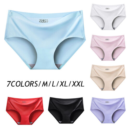 Womens Underwear Ice Silk mid-waist Panties Sexy Briefs Seamless Lingerie Panty.