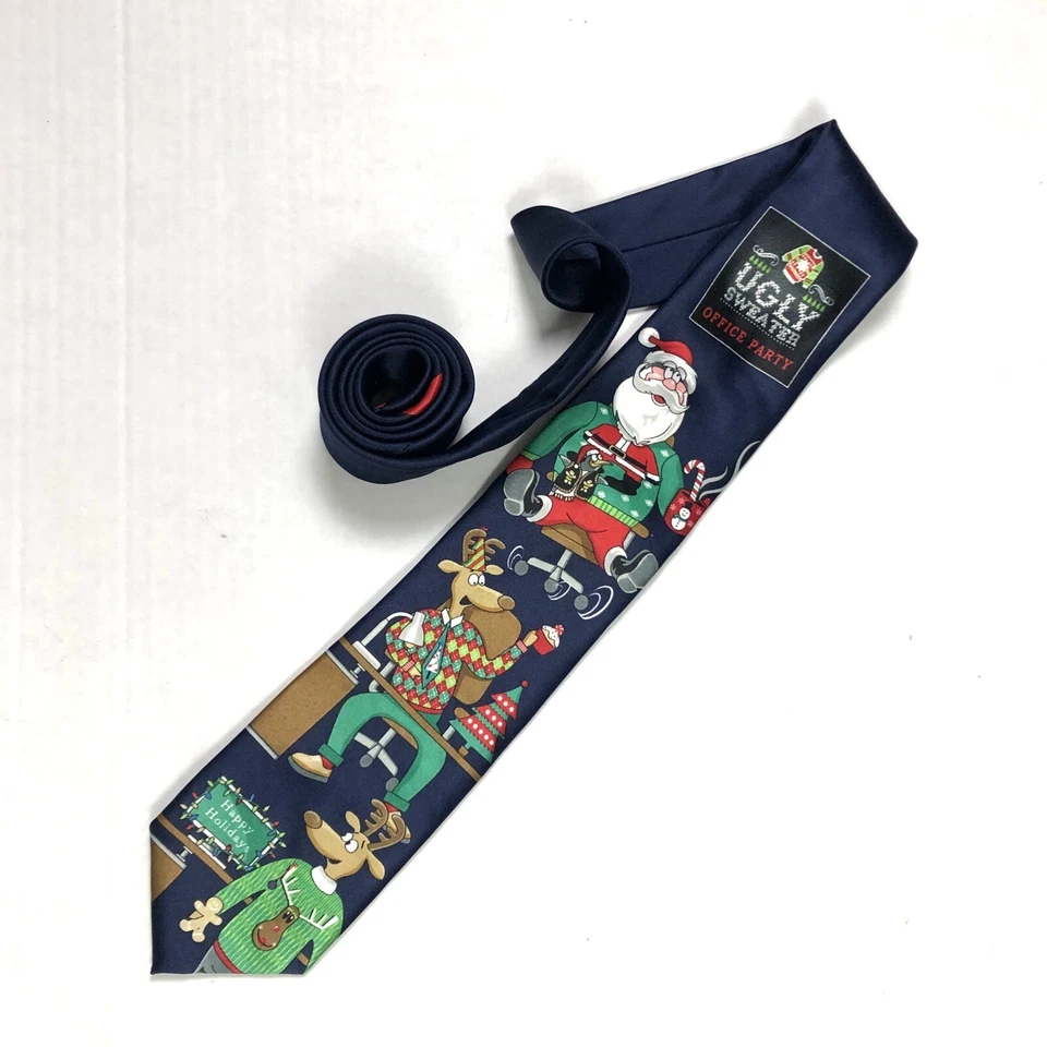 Hallmark Ugly Sweater Office Party Santa Christmas Men's Necktie Tie Vintage - Image 2 of 4