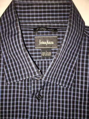 Neiman Marcus 2ply 100 dress shirt black/blu Plaid size L