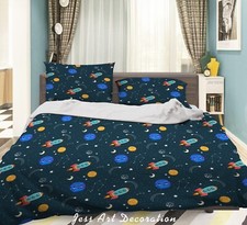 3D Space Planet Rocket Kids Quilt Cover Set Duvet Cover Bedding Pillowcases