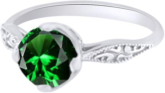 Solitaire 14K Gold Simulated Green Emerald Engagement Ring-image