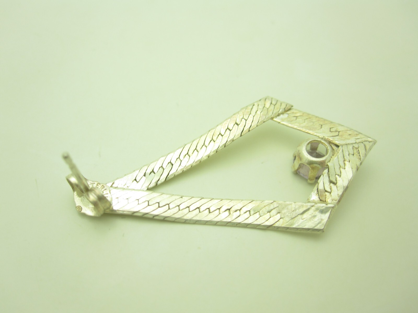 Sterling Silver Triangular Herringbone Purple CZ … - image 3