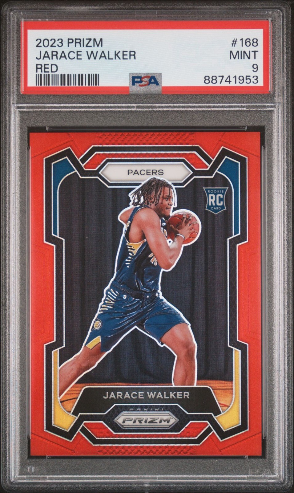 2023-24 PANINI PRIZM #168 JARACE WALKER RED PRIZM RC PSA 9 MINT /299