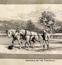 Young President Garfield On The Tow Path 1881 Wood Engraving Victorian DWFF7