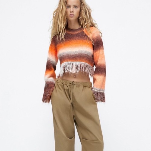 Zara Fringe Knit Sweater Cropped | eBay