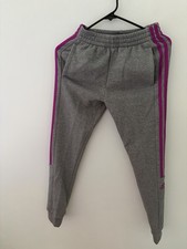 adidas Girls Jogger Pants Gray Purple L 14 Elastic Waist Pockets Side Stripe