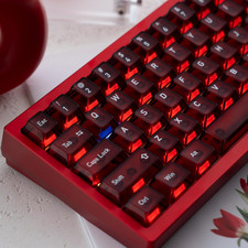 Frosted Translucent Keycaps Set, Red Crystal Clear 115 Keys Cherry Profile To...