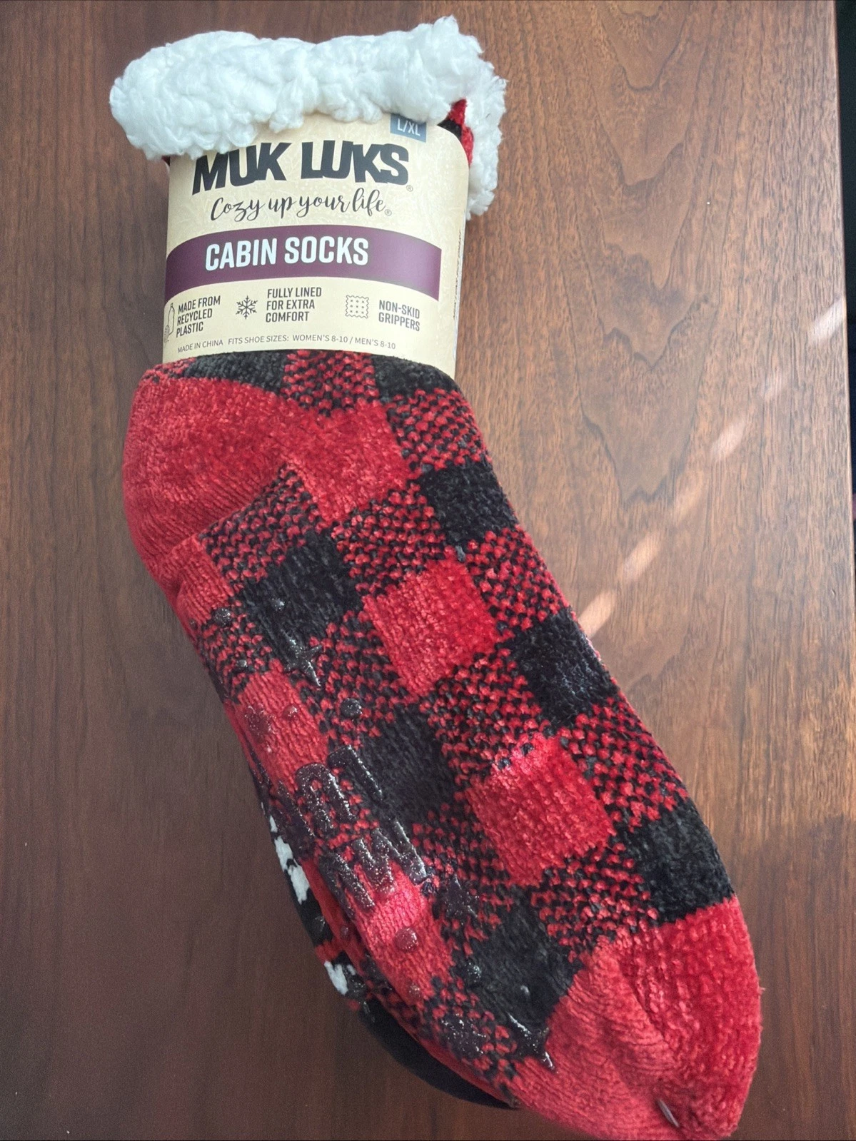 MUK LUKS Womens Cabin Socks 2 Pair Pack Red Buffalo Plaid Black Fits 8-10 NWT