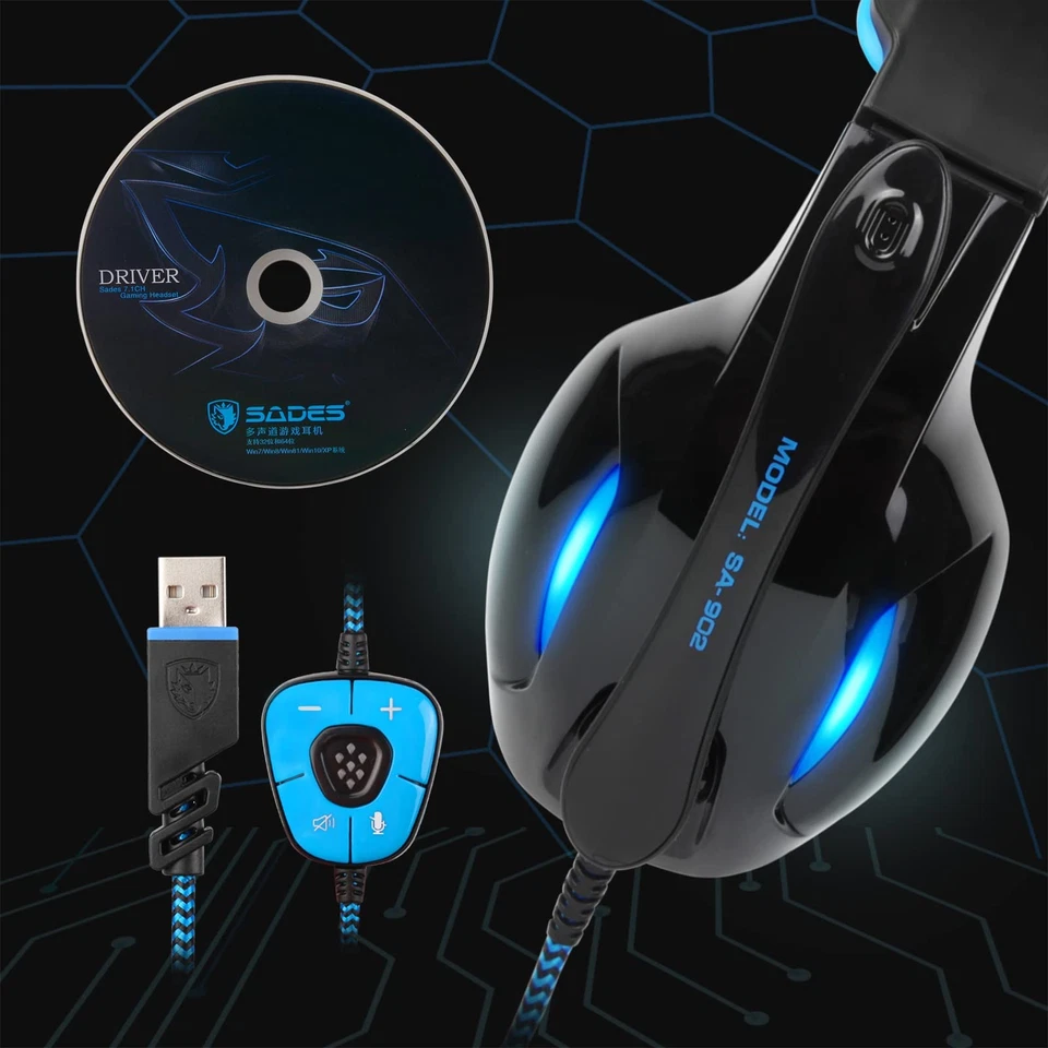 SADES SA902 Stereo Gaming Headset 7.1 USB Surround Sound PC Headsets Over-Ear... - Image 3 of 4