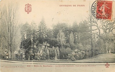 AK Bois de Boulogne La Grande Cascade Environs De Paris 1907 -> USA