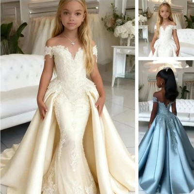 chinese dress ladies White Mermaid Pearls Flower Girl Dress J556 – DreamyVow main image 1