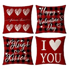 Happy Valentines Day Pillow Covers 18x18 Set of 18" x 18" Pack of 4 Love-02