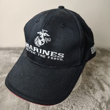 Vintage US MARINE CORPS Hat Black Strapback The Few The Proud Logo Armed Forces
