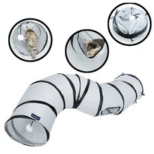 Grey S-Way Collapsible Pop-Up Cat Tunnel Pet Tube Hideaway Play Toy with Ball