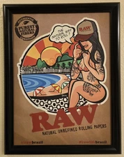 RAW Rolling Paper Poster Brazil Girl Framed 27" x 20" Advertising 