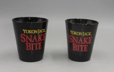Set of 2 Yukon Jack SNAKE BITE Black Shot Glasses -Libbey Red & Yellow Vintage