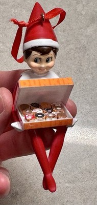 RARE DD Dunkin Donuts Christmas Ornament Elf On The Shelf Holding Donut Box 2016