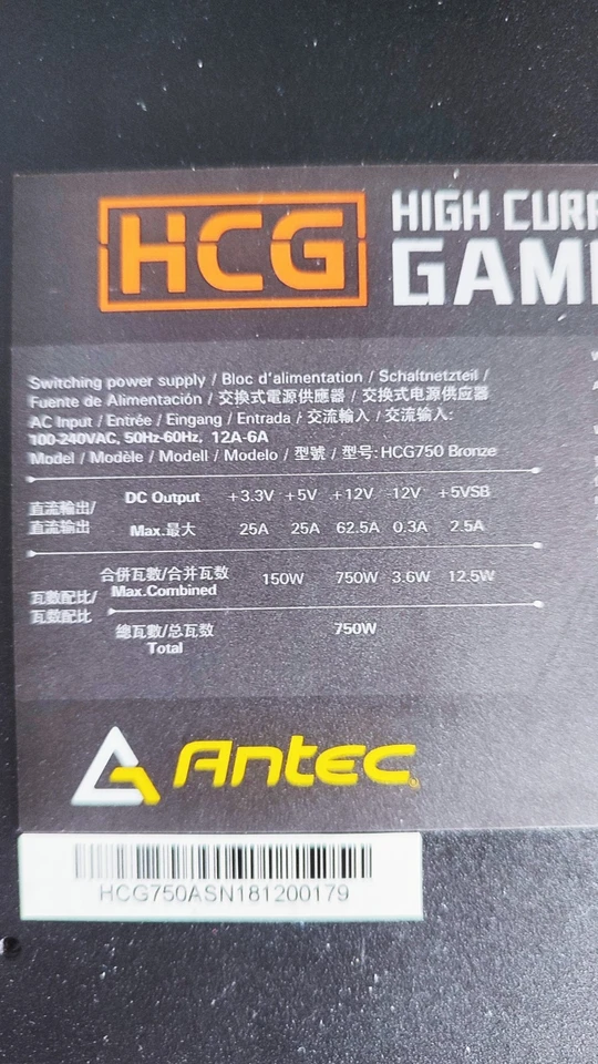 ANTEC HCG 750w Alimentatore Completamente Modulare Nero CAVI PCI-E SATA MOLEX - Immagine 2 di 4