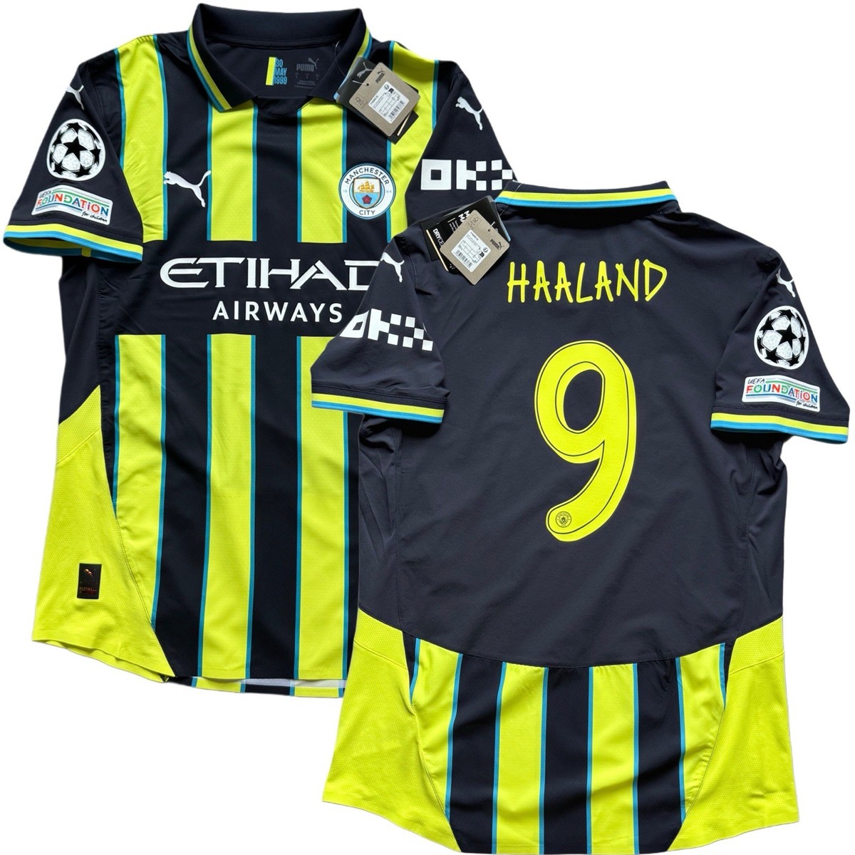 2024/25 Manchester City Authentic Away UCL Jersey #9 Haaland Large
