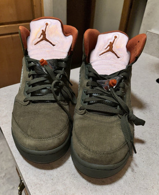 Jordan Air Jordan 5 Men s Suede Mid Top Sneaker Green/Orange Lace Up