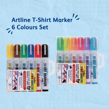 Artline T-Shirt Marker 6 Colors Set Waterproof Fadeproof Medium Point 2.0mm
