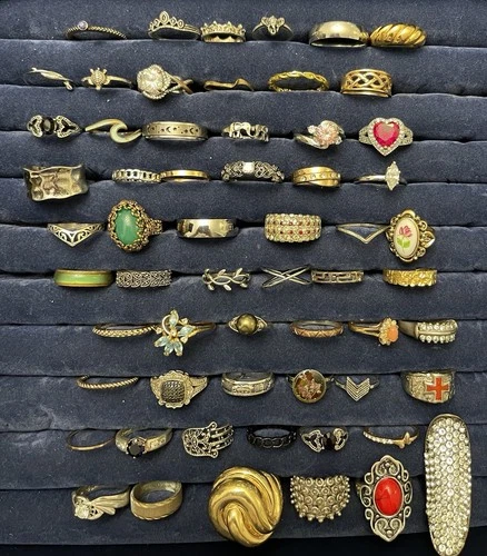 50+ pc ESTATE JEWELRY RING LOT Vintage to Modern Costume Fashion Statement