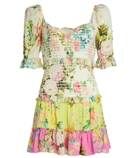 Hemant And Nandita Jolie Floral Smocked Mini Dress Size M