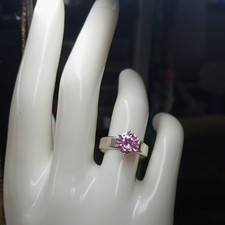 Sterling Silver 925 Ring with Pink CZ Round solitaire Stone Prong Setting signed