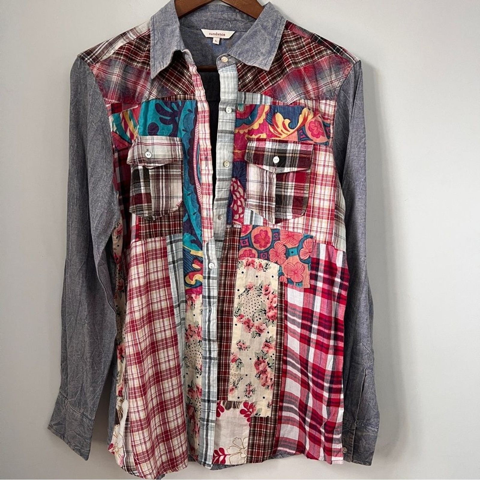 Sundance Colorful Patchwork Button Down Shirt Lar… - image 7