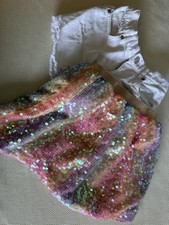 Lot of 2 Girls Large Size 10 Bottoms Sparkly Skirt H M Zara Denim Shorts