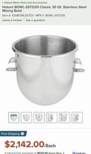 Hobart 30qt Stainless Steel Mixing Bowl for Commercial Mixers and Bakery Use