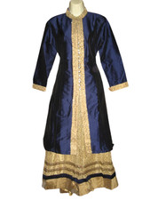 Niebieskie złoto Lehenga Kurta Dupatta Zestaw sukienek