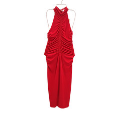 Michael Kors Women Mock Neck Center Front Ruched Midi Dress Crimson XS