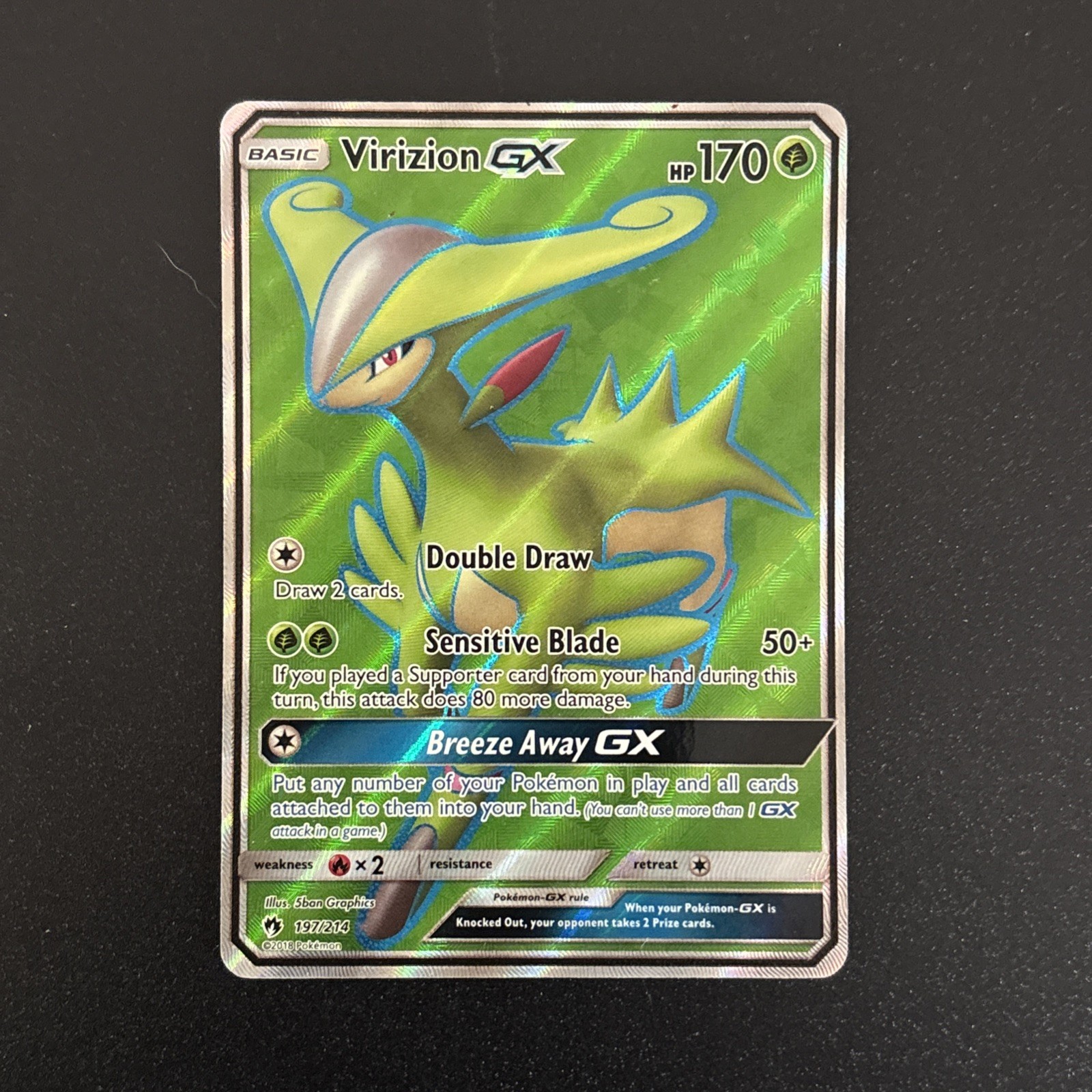 Virizion GX Full Art Ultra Rare SM Lost Thunder 197/214 Grass Holofoil Pokemon C